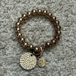 Women’s vintage gold tone beaded‎ ball charm bracelet one size stretches